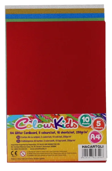 Carton cu sclipici CK A4 250gr set 10 coli 5 culori